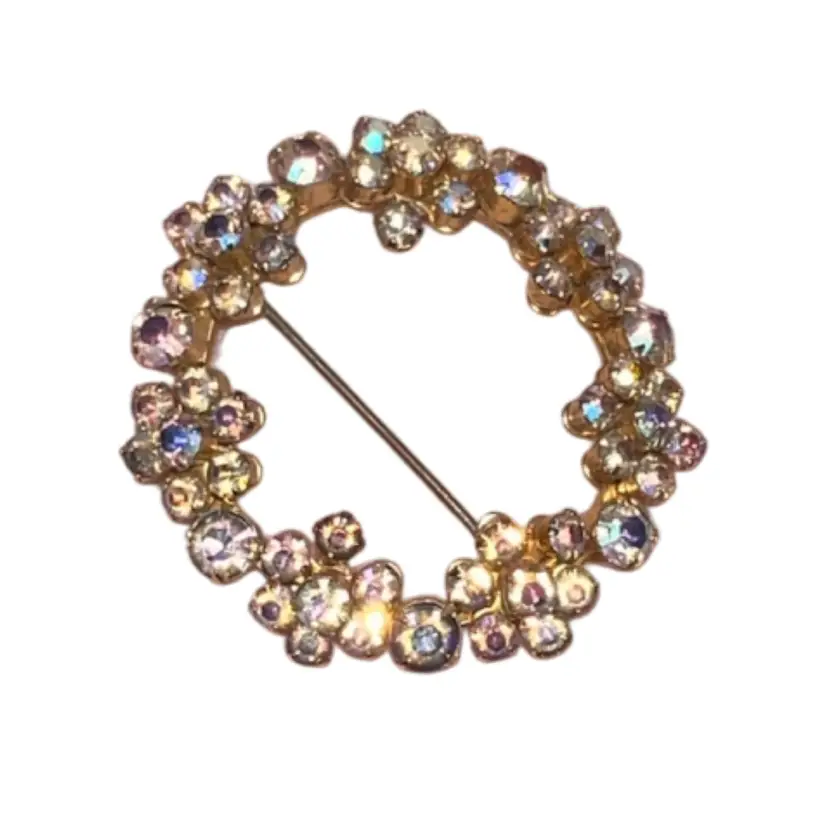 Vintage MCM AB Stones Wreath Brooch 2”