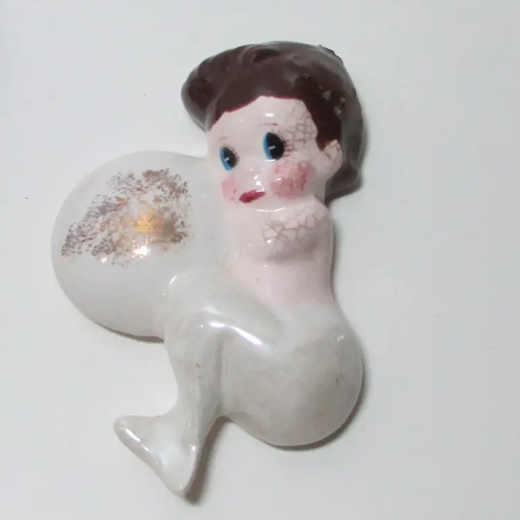 vintage set of ceramic mermaid family with bubbles wall decor damage