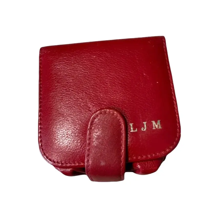 Lillian Vernon Red Genuine Leather Travel Lipstick Case w/ Monogrammed Initials