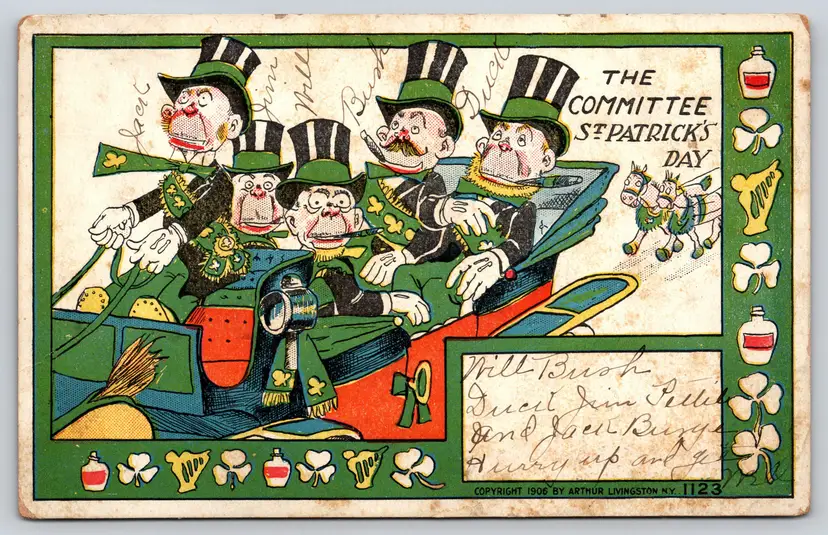 Postcard St Patrick's Day The Committee Comic 1906 Arthur Livingston Undivided Back - 16712