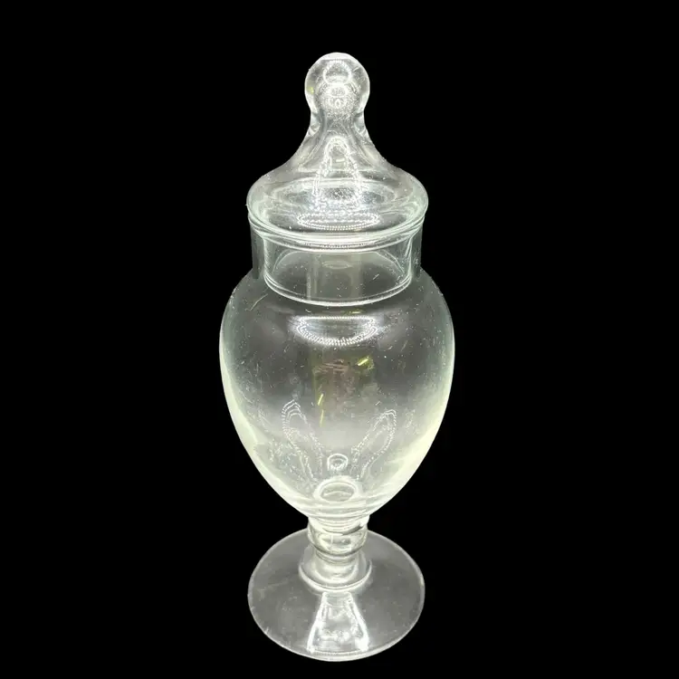 Vintage Clear Glass Apothecary Jar With Lid 8”