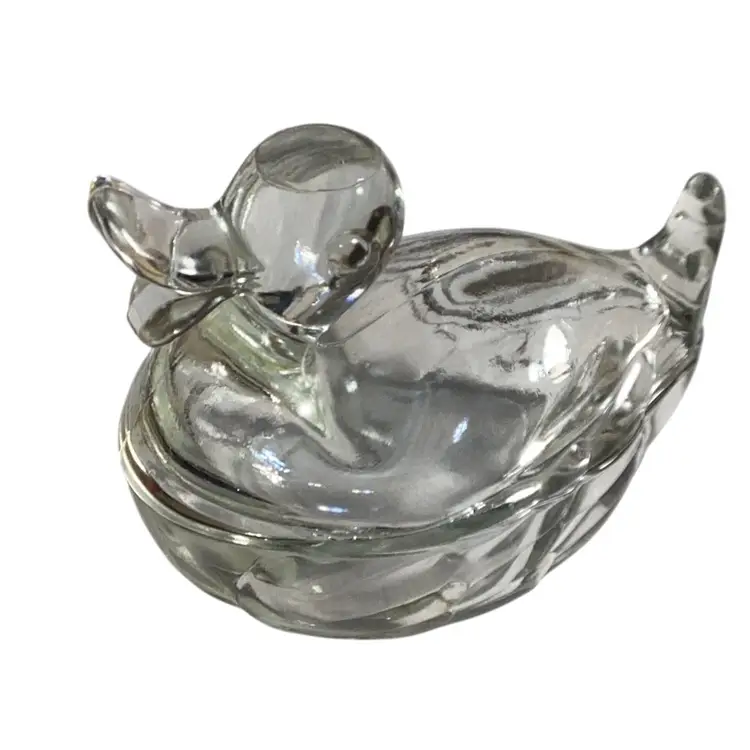 Vtg Clear Glass Duck Candy Dish 5.5” T X 6.5” L