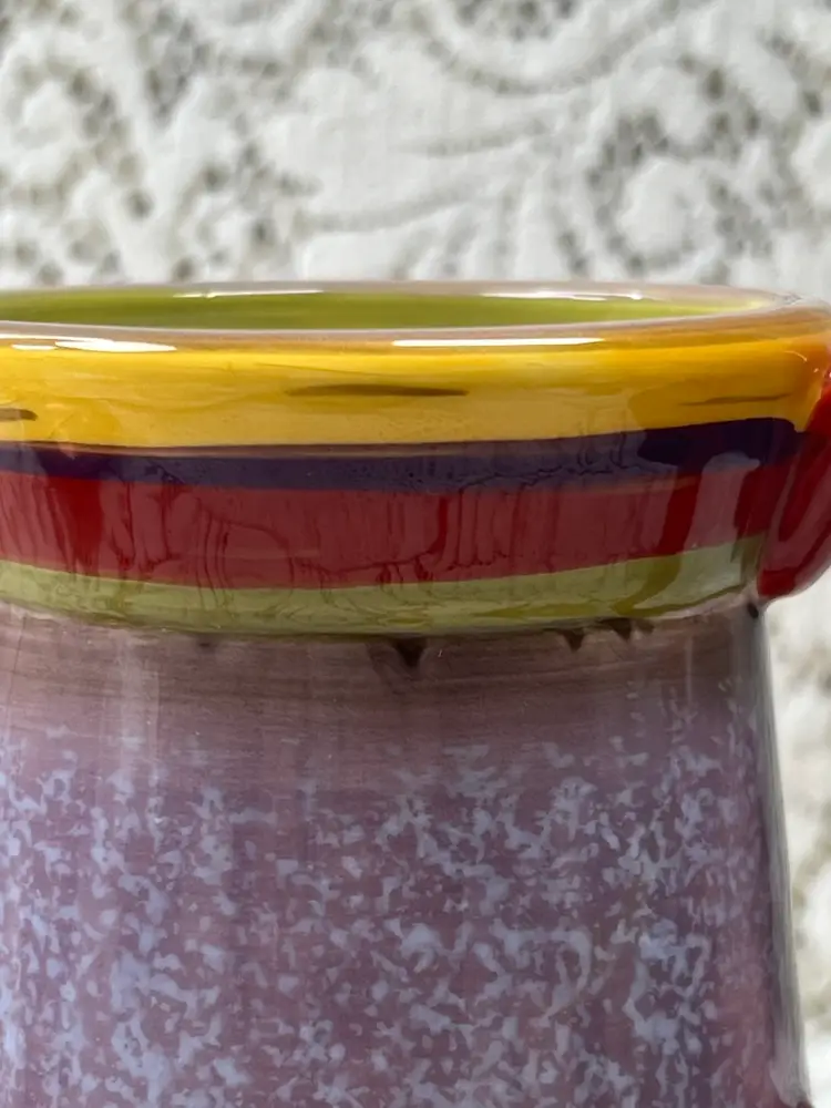 Clay Art, Purple, Red, Yellow Striped Coffee Mug