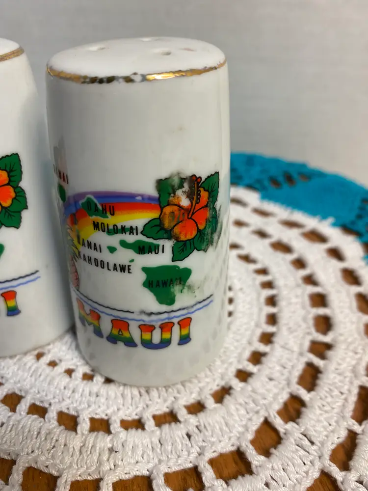 Vintage Maui Souvenir Porcelain Salt and Pepper Shakers