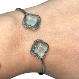 Dyadema Sterling Silver Bangle Bracelet With Aquamarine Crystal Clovers Italy 925