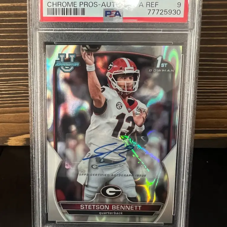 Stetson Bennett 2022 Bowman Chrome PSA 9 Lava Refractor Auto 1st RC 134/199 Georgia Bulldogs Los Angeles Rams FOOTBALL CARD