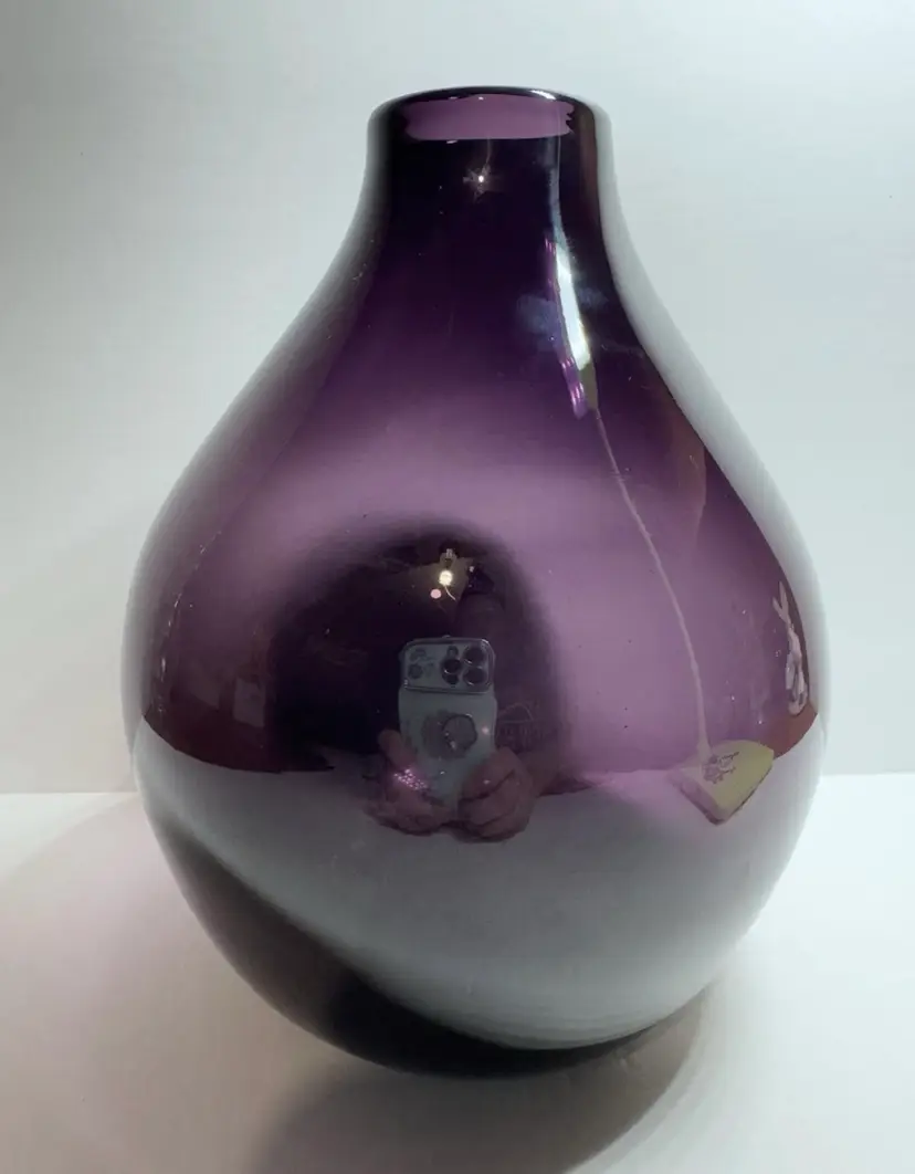 Amethyst Mid Century Modern Murano Heavy Thick Glass Vase 7.5” Tall