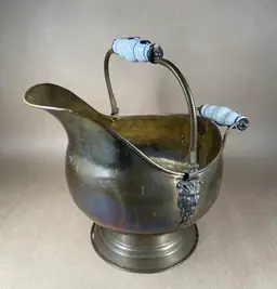 Brass Lion Headed Large Coal Scuttle Ash Bucket Swivel Delft Handle