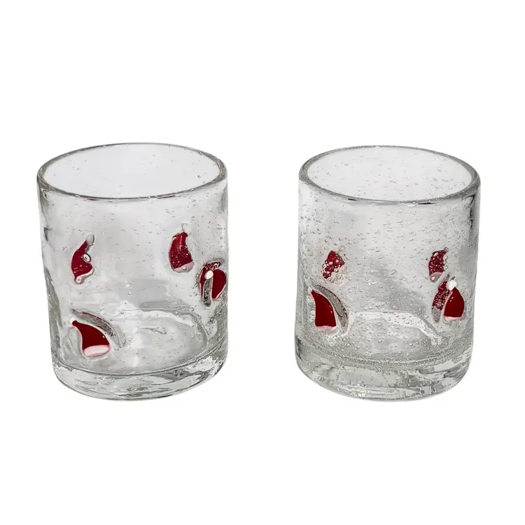 2 Bubble Santa Hat Glass13oz Icon Beverage Double Old Fashion Cocktail Christmas Holiday Hosting Party Celebration Winter Gift