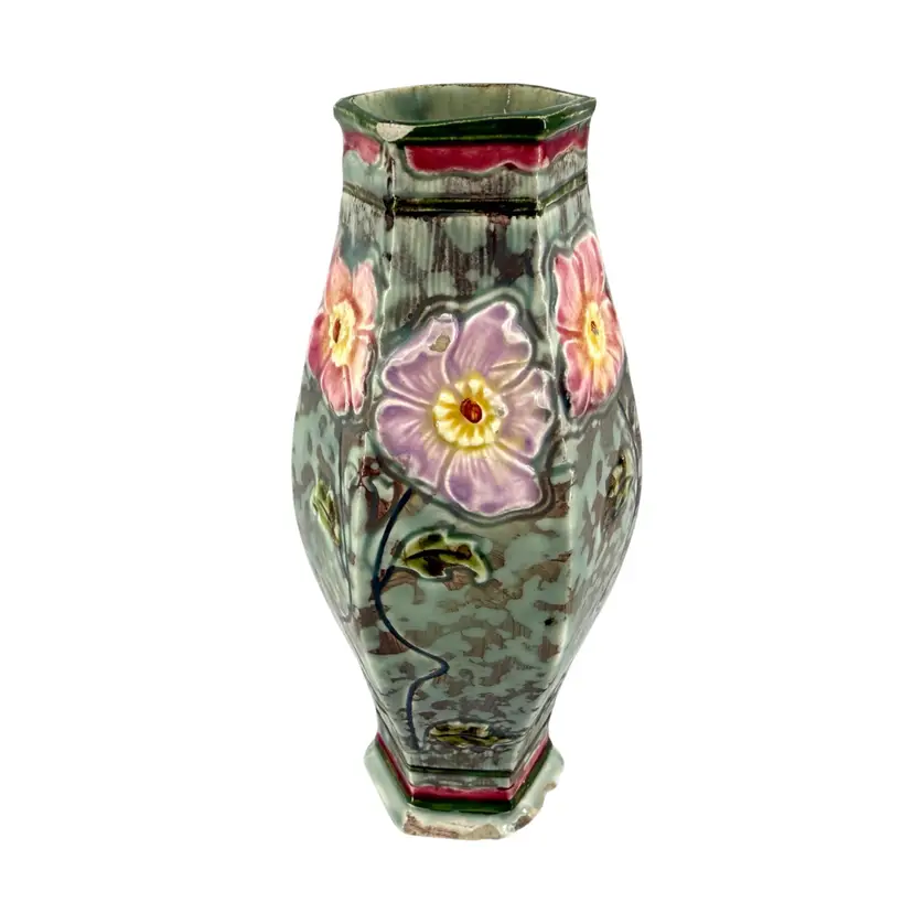 Majolica Floral Antique Ceramic Vase AS IS