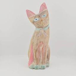 Pastel Painted Wooden Cat