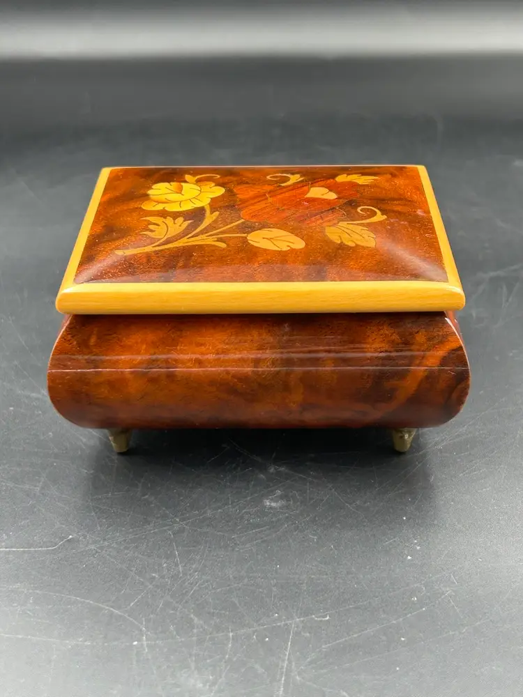 Vintage Reuge Inlaid Wood Music Box, Swiss Music Move “ The Emperor Waltz” floral pattern