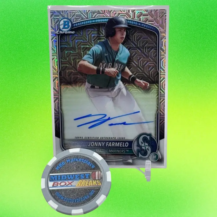 2025 Bowman Chrome Mega Box Mojo Refractor Auto Jonny Farmelo - Seattle Mariners