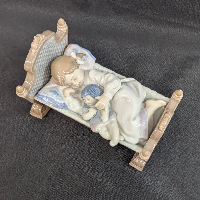 Lladro Rock-a-Bye-Baby #5717 Girl and Doll in Cradle Sun Moon Porcelain Figurine
