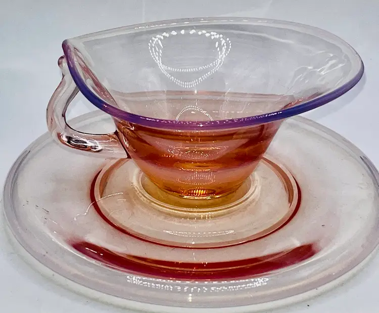 Fostoria Seascapes Pink Coral Iridescent Glass Cup And Saucer
