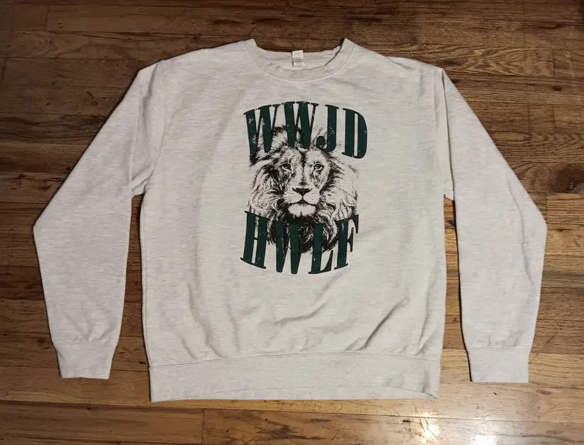 vintage WWJD He Would Love First Sweatshirt GOD Jesus Cross Lion