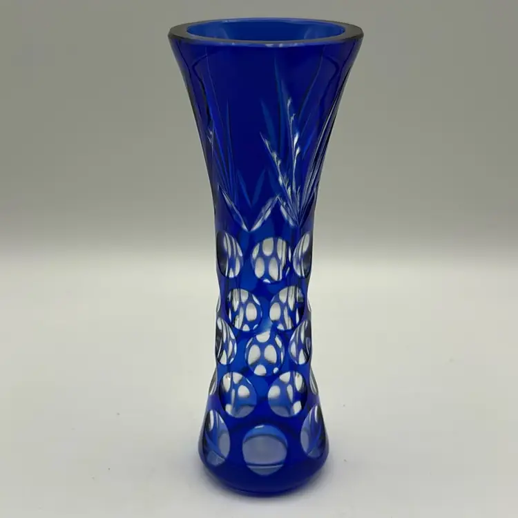 Czech Glass  Cobalt Cut to Clear Thin Vase AS IS