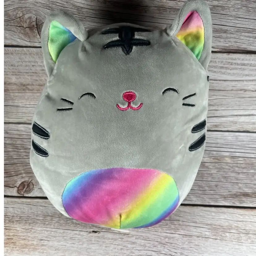 Squishmallows TALLY The TABBY CAT 11" Plush, ORIGINAL Gray Tabby Rainbow Belly