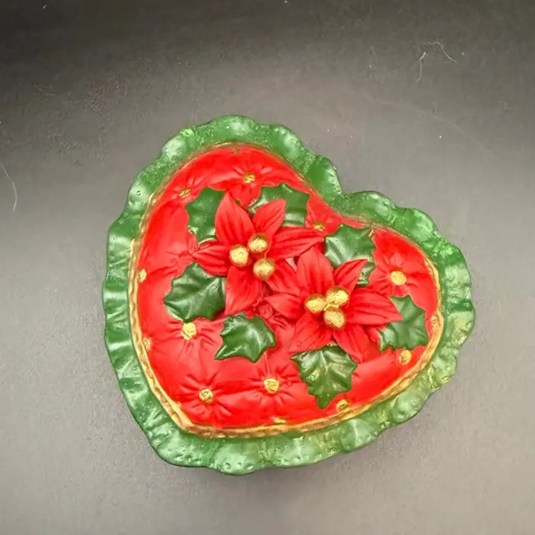 Porcelain Lidded Poinsetta Trinket Box