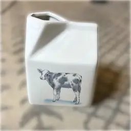 Ceramic Milk Carton Cow Creamer - 4.5” tall and 3.25” wide