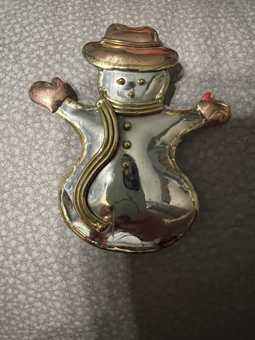 Vintage Snowman Copper And Tin 3.25” X 3” Brooch And Pendant