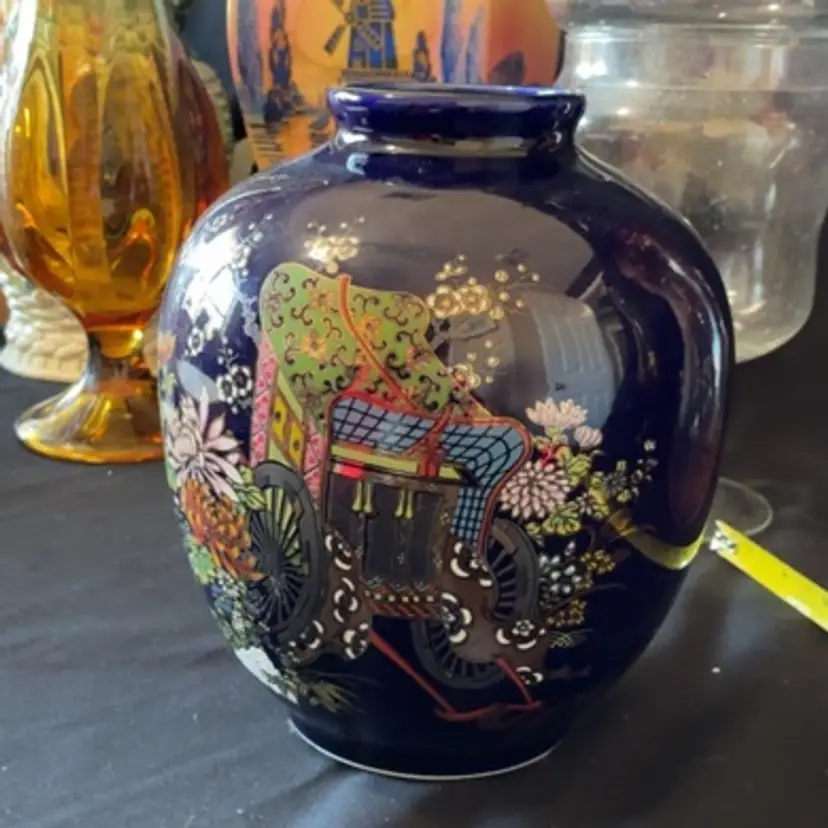 Cobalt Blue Chariot And Floral Vase