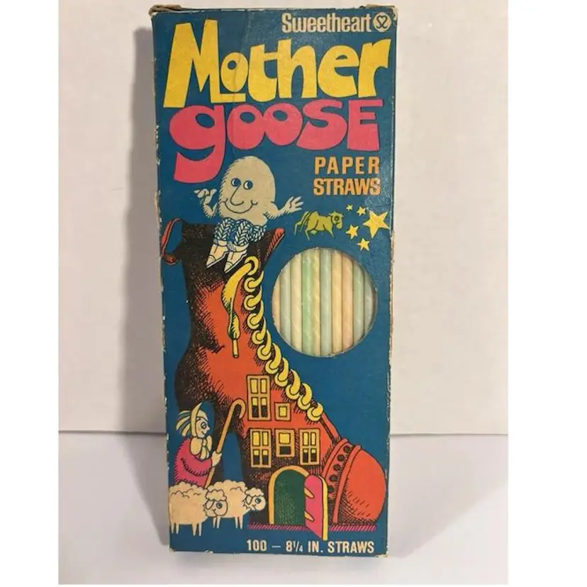 Vintage Sweetheart Paper Drinking Straws Pastel Mother Goose 100 Pk Display Prop