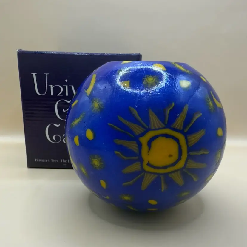 Celestial Blue & Yellow Sun & Moon Universe Glow Candle Original Box 3.5”