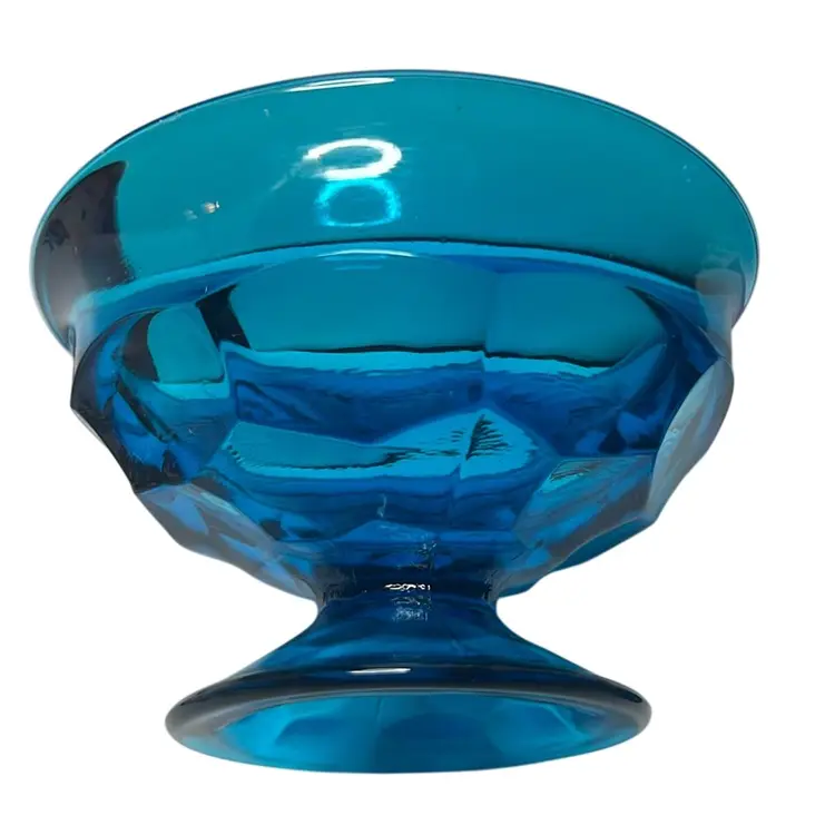 2 Vintage Viking Glass Georgian Bluenique Sherbert / Dessert Dishes. “Thumb Print “ Or  Sometimes Called “ Honeycomb” Pattern