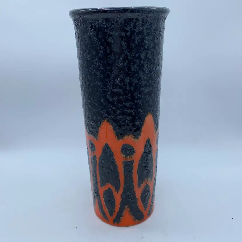 #2216 West German ES Keramik 'Jaguar' decor Fat Lava vase with textured glaze 10”