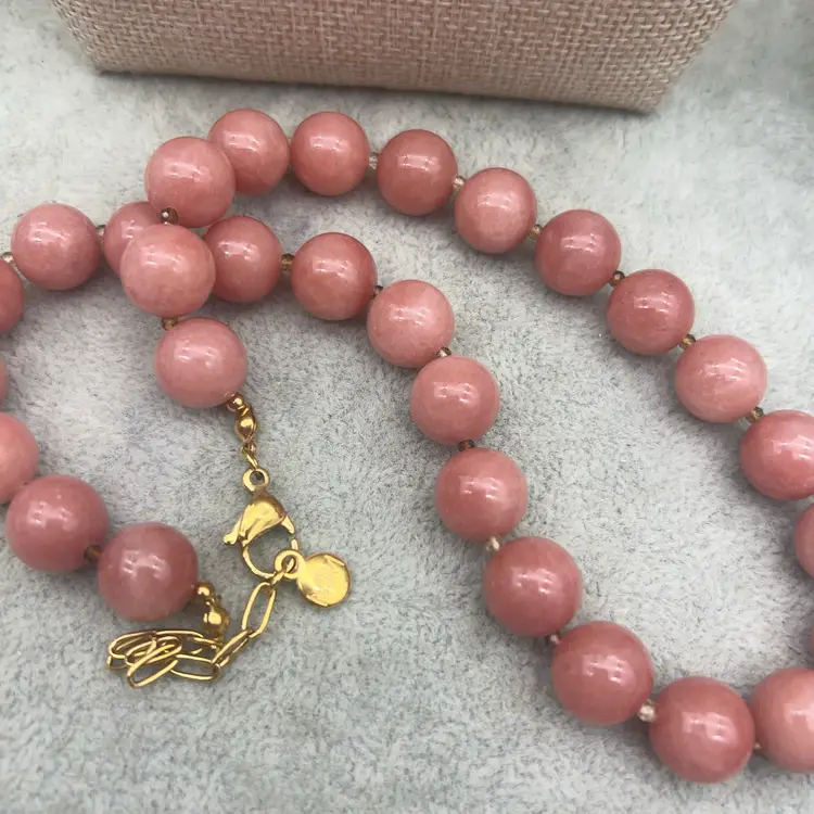 Mayamar Lucky Necklace Rose Pink Quartz Beaded Necklace 24K Gold Plated 16” + Extender NWT