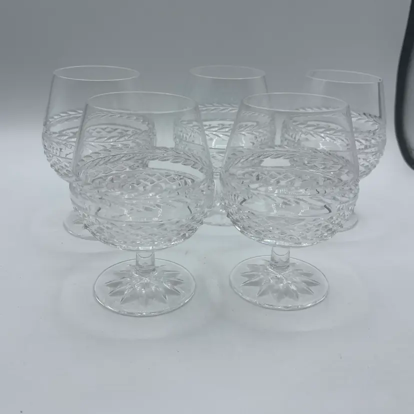 Galway Crystal Brandy Snifters Diamond Cut Pattern Glassware Set of 5