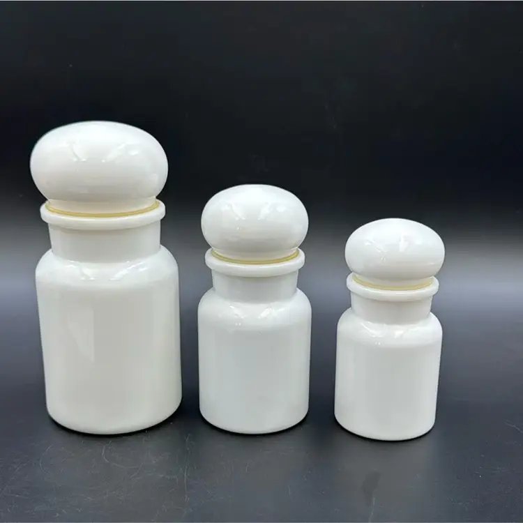Set Of 3 Belgian Milk Glass Lidded  Cataners