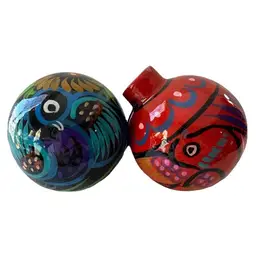 2- Talavera Christmas Balls Ornament Mexican Ceramic Folk Art Pottery Birds