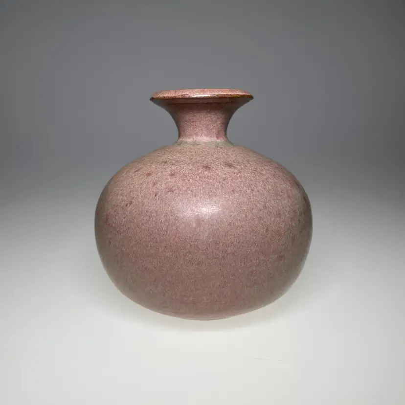 Sasha Makovkin Studio Pottery Bud Vase Brown circa 50s 60s Mottled Mauve Glaze