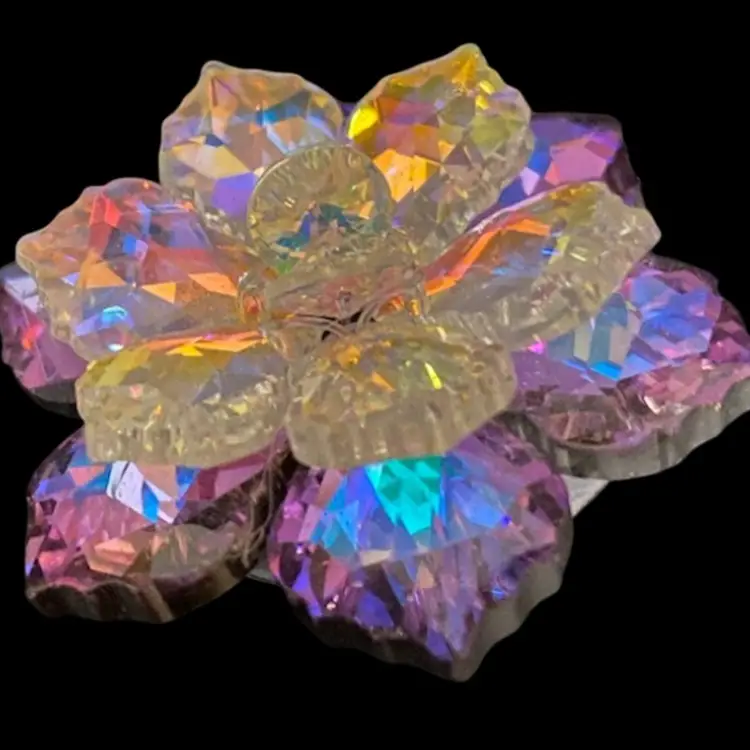 Vintage Crystal & Purple Flower Brooch