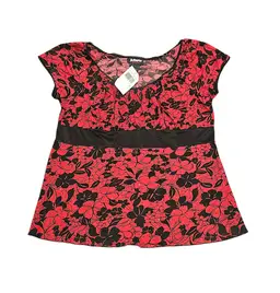 Hot Tempered Vintage Shirt Women 3X Red Black Whimsigoth Y2K Babydoll Sparkle