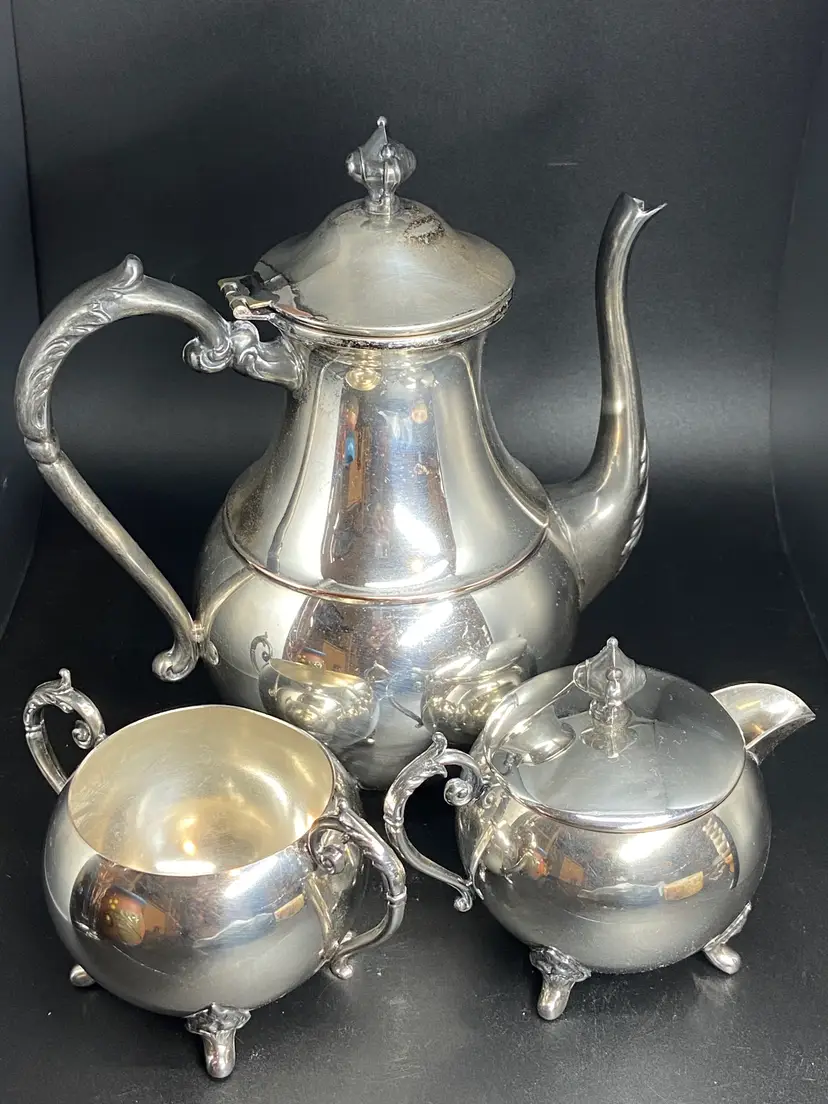 Wm. Smith & Co, Vintaage Silver on Copper Sugar Bowl, Creamer & Teapot