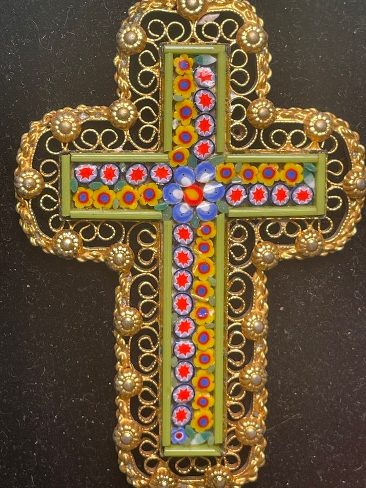 Vintage Italian Fllorentine Micro Mosaic Cross Necklace