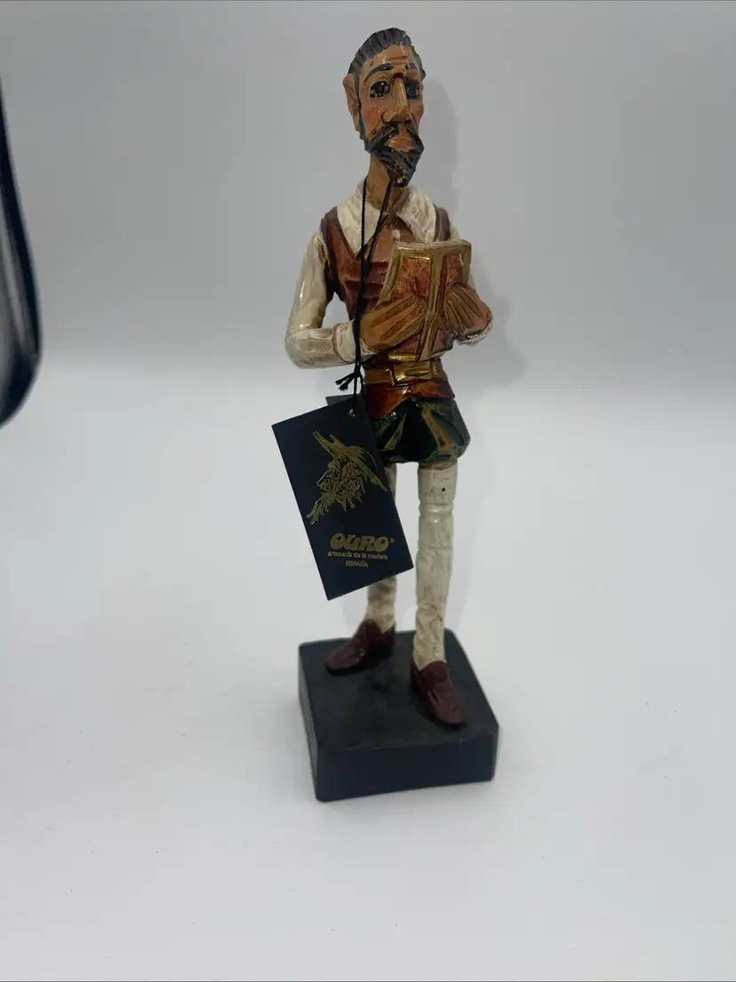VTG Don Quixote Wooden Sculpture Statue Hand-carved Figurine #576d With Tag