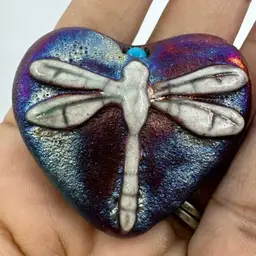 Jeremy Diller Raku Pottery Heart With Dragonfly 2”