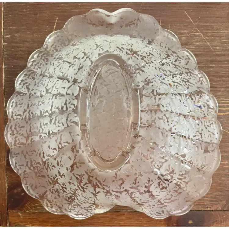 Fenton Satin Frosted Acid Etched Ming Pattern Console Bowl Unmarked 11.5”x 11” x 4”