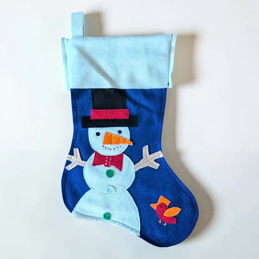 The Land Of Nod Snowman Christmas Stocking Retro From '60s Felt Appliqué EUC