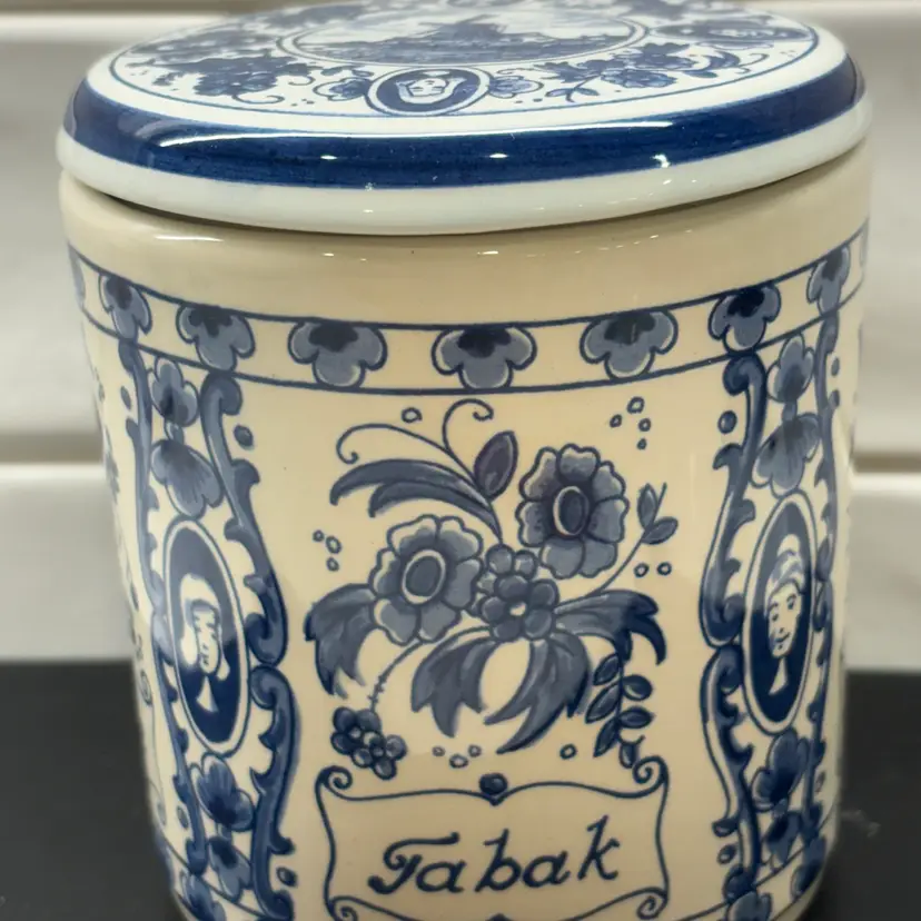 Vintage Henri Wintermans Delft Blue Tobacco Canister With Lid