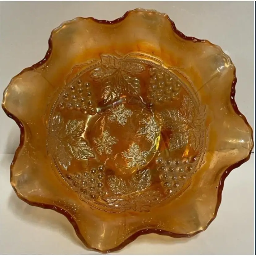 FENTON Marigold "Grape & Cable"  Carnival Glass Footed Bowl/ Candy Dish