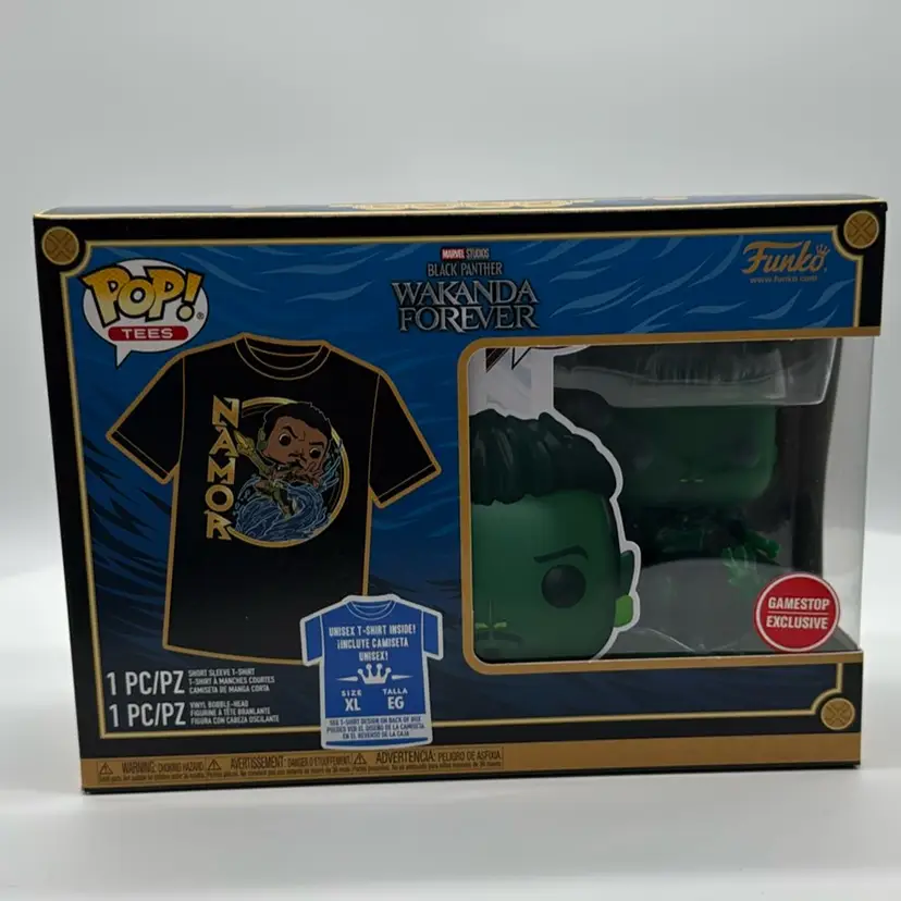 Funko Pop! & Tee Black Panther Wakanda Forever Namor Figure and T-shirt Size XL