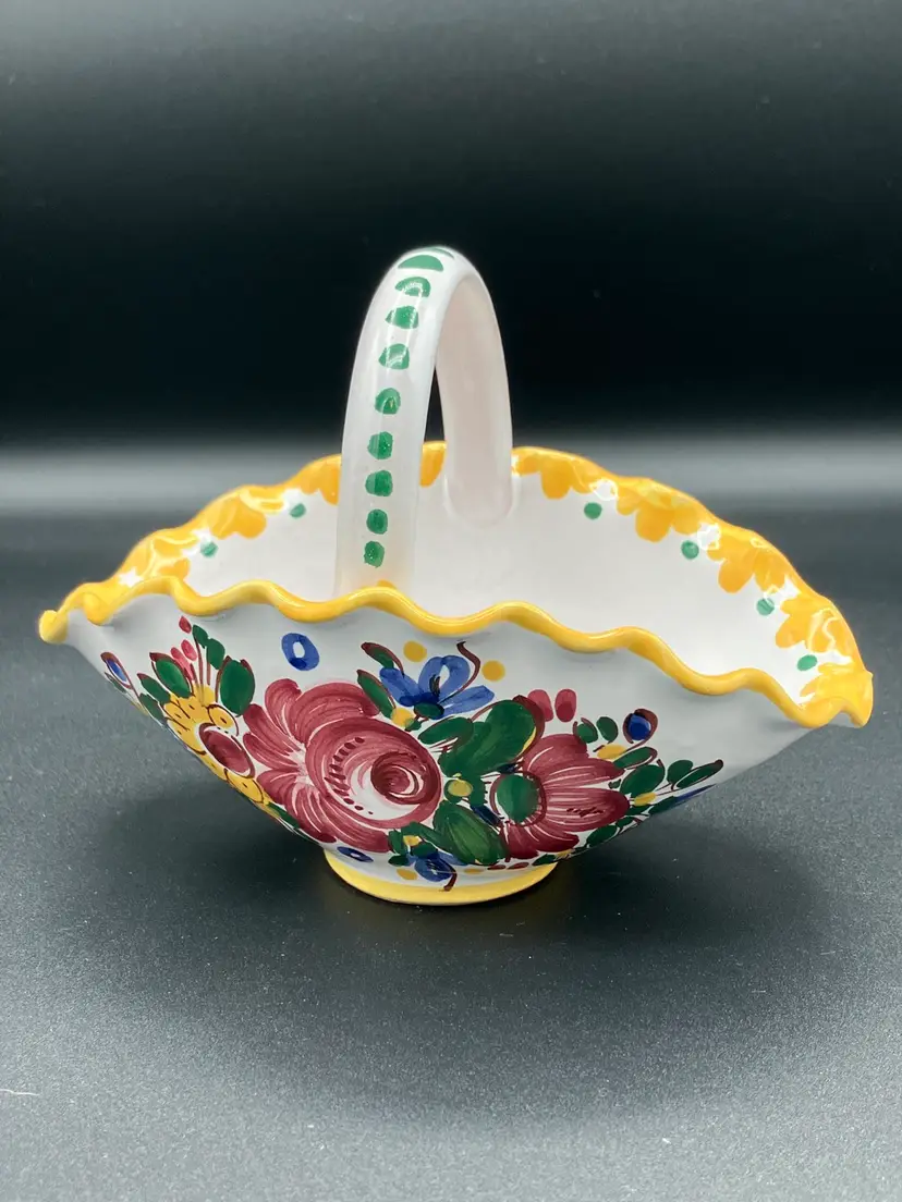 Small Vintage Handpainted Pottery Basket