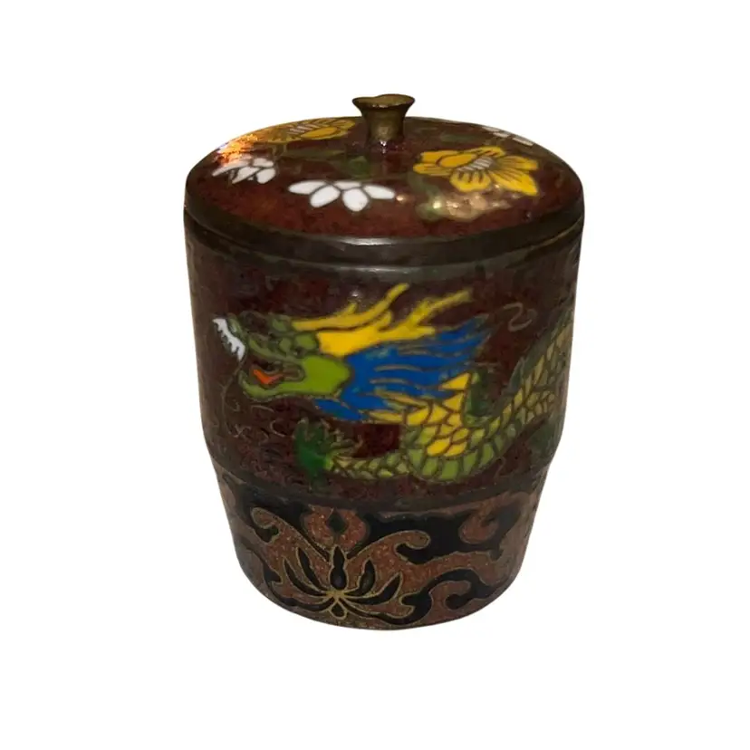 Vintage Chinese Cloissone Dragon Trinket Jar Marked 2”