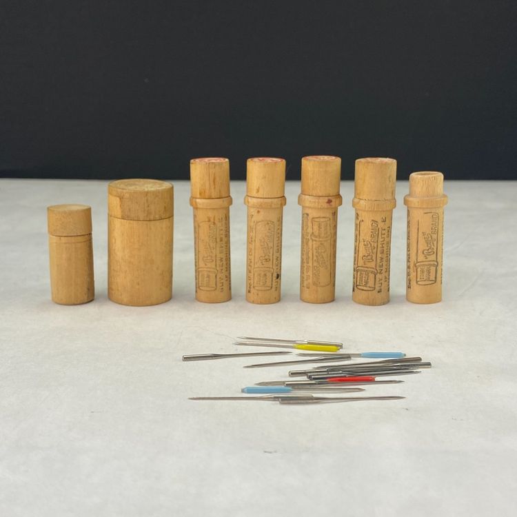 Vintage Wood Needle Tubes Lot of 6
