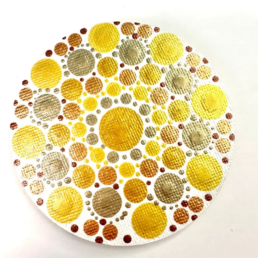 Dot Mandala Canvas Magnet Hand Painted By Me Gold Silver 3”D